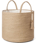 Woven Rope Storage Basket With Handles For Blankets, Toys, Clothes And Plants, Natural Jute Organizer Bin, Rustic Home Decor, 16 By 13.8"