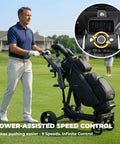 Badass Electric Golf Cart With Smart Follow Tech And Bluetooth Remote Control For Easy Fairway Gliding Compact Foldable Frame in use.
