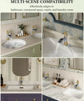 Collage showing Waterfall Bathroom Faucet for 1 or 3 Holes, Dope Gold and Chrome Finish in various vanity settings.