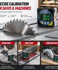 Heavy Duty Digital Angle Finder With Dual Laser And Strong Magnet That Gives Accurate Readings Without Any Guesswork For Woodworking And Diy Projects While You Top Off The Battery On Every Job on a table saw.