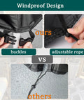 Comparison of windproof design with buckles and adjustable rope for Patio Egg Chair Cover Waterproof With Zipper And Bottom Buckle.