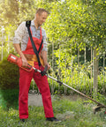 Man using Heavy Duty Trimmer Strap Harness For Weed Eater With Upgraded Elastic Part And Metal Clasp All Day Comfort