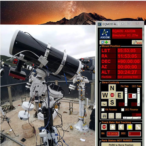 Automated Skywatcher EQMOD ASCOM Goto Equatorial Mount Data Cable USB To RJ45 8P8C setup with telescope and control panel