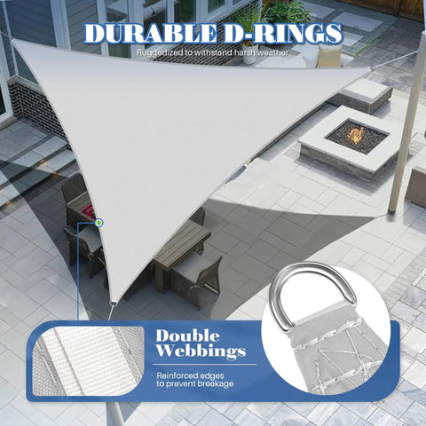 Heavy Duty Waterproof Sun Shade Sail Triangle Canopy 16 By 16 By 16 Feet With UV Protection for outdoor patio shown installed.