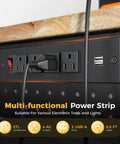Close-up of power outlets on Rock Solid Heavy Duty Adjustable Workbench With 47.64 Inch Surface, pegboard background.
