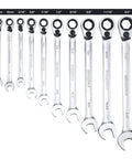 Reversible 20-Piece Ratcheting Wrench Set With Long Pattern, 6-Point Non-Slip Wrenches, sizes 5/16 In to 3/4 In and 8-19 Mm