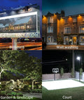Outdoor scenes illuminated by 3CCT 100W Knuckle Mount LED Flood Light With 13,000LM, Outdoor Security Flood Light, 120-277V Dimmable Wall Mount, IP65 UL Listed, 3000K 4000K 5000K, Easy Adjustable For Barn Yard And Pathway Lighting