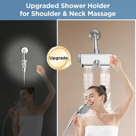 Filtered Shower Head With Handheld Combo Two In One Spa System High Pressure Massage Shower And Ten Mode Hand Held Spray Built In Power Wash Mode Chrome Finish Ideal For Deep Cleaning And Spa Like Relaxation At Home showing shower use