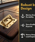 Gold Finish Flush Ring Pull Handle for Marine Boat Hatch Latch 316 Stainless Steel Low Profile Recessed Door Pull in boat setting