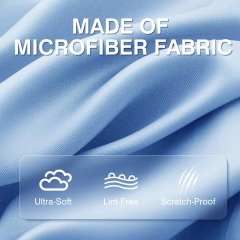 Blue Zeefpod microfiber cleaning cloths close-up; ultra-soft, lint-free, scratch-proof fabric.