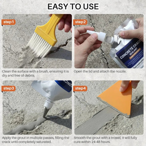 Step-by-step guide using Concrete Crack Filler That Self Leveling And Waterproof Sealant For Driveways, Patios, Sidewalks, Indoors And Outdoors, High Elasticity And Quick Drying, No Mess Easy Fix For Cracks, 2 Pack