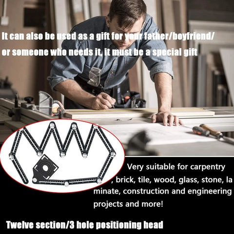 Man using Durable Aluminum Multi Angle Measuring Ruler With 12 Sided Angles And 3 Hole Positioning Apertures on a workbench