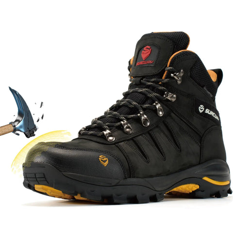 6 Inch Waterproof Steel Toe Work Boots For Men Leather Lace Up EH Rated Slip Resistant Outsole for construction and hunting