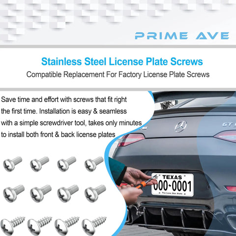 Stainless Steel License Plate Screws Set For Front And Rear Mounting, Rust Proof License Plate Hardware, Mercedes Benz Compatible, 12 Pack