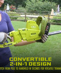 Person showing Multi Angle Telescoping Electric Hedge Trimmer With Convertible Pole To Handheld 19 Inch Blade outdoors