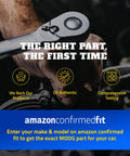 Mechanic using wrench near car engine under text "The Right Part, The First Time," highlighting Amazon confirmed fit for MOOG parts.