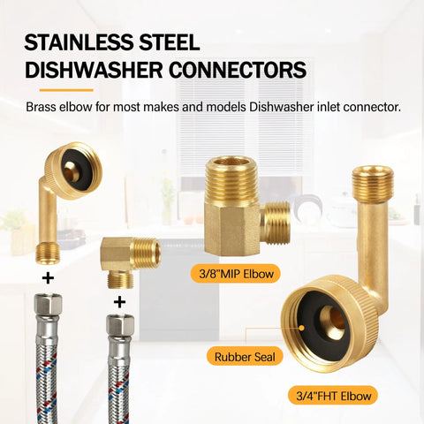 Premium Brass Dishwasher Swivel Elbow Hose Adapter Three Quarter Inch To Three Eighths Inch Connector For Portable Dishwashers Rustproof Water Supply Fittings Leak Free Performance Universal Compatibility, brass elbow with rubber seal