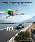 Lightweight Foldable Drone With EIS 4K Camera And GPS flying over road with car, showing long range and 70-minute flight time.