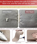 Before and after using Dark Gray Self Adhesive Linen Repair Tape For Couch Sofa Patch No Sweat Diy Fix Flexible Cut Furniture Cover Strip For Chairs Cushions Bags 4 By 70 Inches.