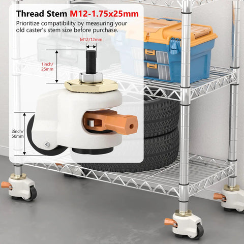 Beefy Heavy Duty Leveling Stem Casters 4 Pack With Upgraded Ratchet Arm 2200 Lb Capacity M12 Thread Quiet Nylon Wheels For Equipment Workbenches Furniture Machines Garages And Workshops