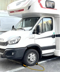 Heavy Duty Rubber Wheel Chocks With 52 Inch Rope, 2 Pair Non Slip Tire Stopper Blocks securing RV on pavement