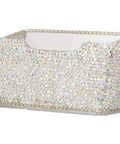 Blinged Out Business Card Holder Stand For Desk And Office, Crystal Rhinestones, White Glitter Display, Side View