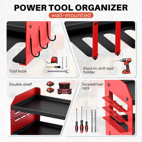 Heavy Duty Drill Tool Organizer Wall Mount With 120Lb Load Capacity, 3 Tier Storage Rack And 4 Drill Holders for Cordless Drills