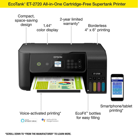 GameChanging Wireless Color All In One Supertank Printer Featuring Built In Scanner Copier And HassleFree Setup For Streamlined Daily Home Office Productivity with color display and EcoFit bottles.