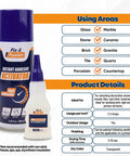 Cyanoacrylate Glue And Instant Activator Spray Set featuring glue bottle and activator can with usage areas and product details shown.