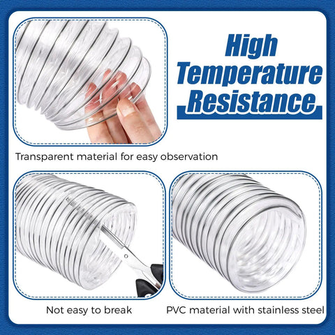 Flexible 4 Inch Diameter 70 Foot Clear Dust Collection Hose For Workshop Vacuums, Heavy Duty Puncture Resistant PVC Vacuum Hose image