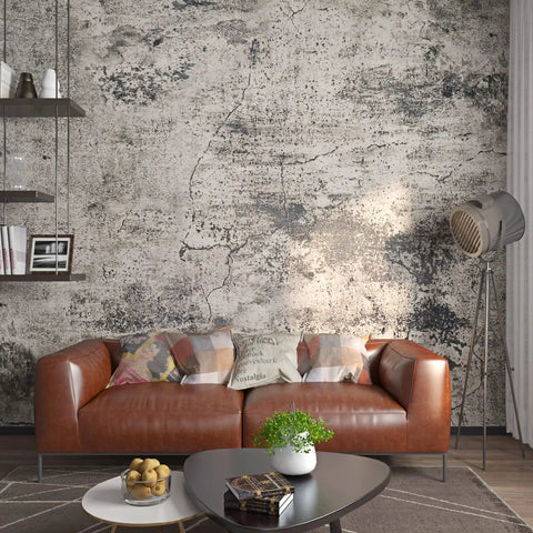 Living room with Stained Grey Concrete Contact Paper 15.7in By 240in Peel And Stick Self Adhesive Removable Faux Cement Wallpaper