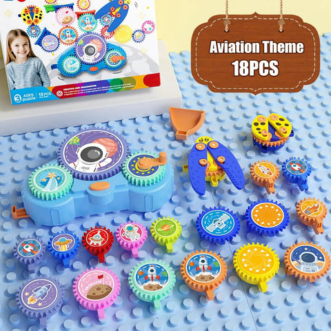 Space Capsule STEM Gear Toy Set For Kids 3 Plus 18 Colorful Gears Dual Electric And Manual Modes Hands On Building Blocks educational toy