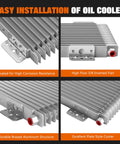 Close-up of Low Pressure Drop 40k Transmission Oil Cooler Kit with brazed aluminum structure and mounting hardware.