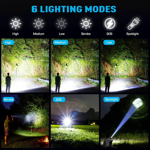 Rechargeable Tactical Flashlight With Zoomable Beam And XHP160.8 LED, 6 Modes, IPX7 Waterproof, Beast Bright Camping Hiking Emergency Light For Any Night Adventure