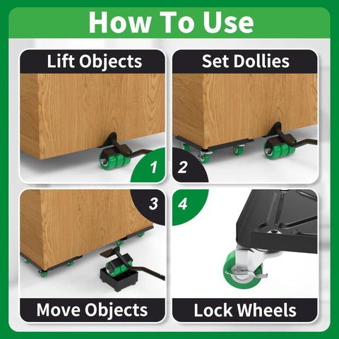 Heavy Duty Five Wheel Furniture Dolly With 360 Degree Rotating Casters, Handles Up To 3000 Lbs Load, Includes Measure Tape And Leveler, Pry Bar, Non Slip Mats, And Storage Bag For Easy, Smooth Moves Of Heavy Furniture