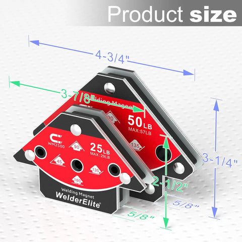 Heavy Duty Welding Magnet Set 4 Pack With 2 25Lb And 2 50Lb Magnets Arrow Holders in various sizes for precise alignment.