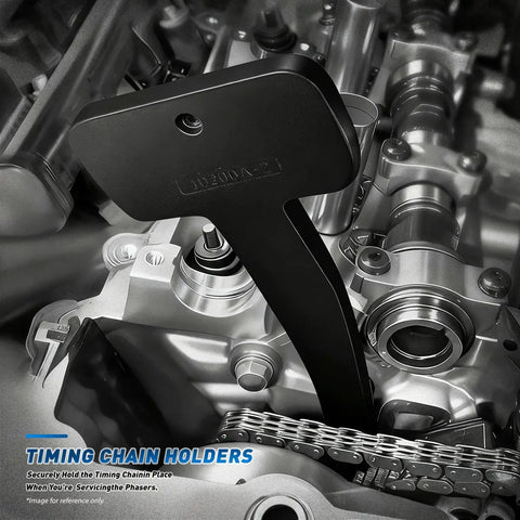 Close-up of timing chain holders in a 3.6L Pentastar Timing Tool Kit Fits Chrysler Jeep Ram Dodge 2011 to 2019 Grand Cherokee Wrangler and More