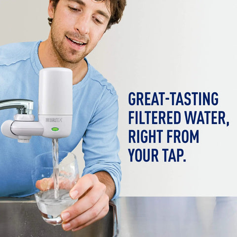 Man using On Tap Filtration System Replacement Filter White For Faucet, Easy Install Water Filter Cartridge in kitchen sink