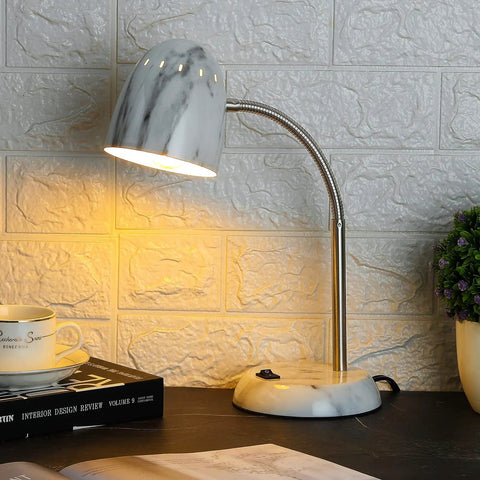 Sleek Marble Desk Lamp With Flexible Gooseneck Neck E26 LED Compatible Metal Build And Soft Glare Free Reading Light That Hits Different for desk use.