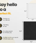 Replacement HEPA Filter Kit For HPA200 Series Air Purifier dimensions and cutting instructions for filters.