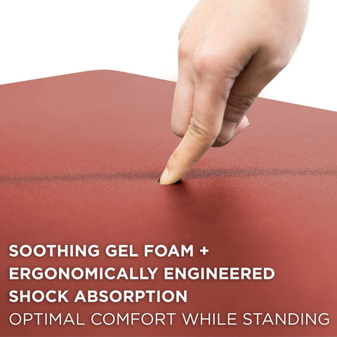 Close-up of Anti Fatigue Standing Desk Floor Mat For Home Office Kitchen Garage Red 18x22 Inch showing soft gel foam surface.