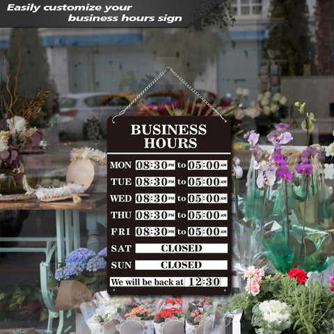 Magnetic Changeable Business Hours Sign For Storefronts, Heavy-Duty Metal Hours Of Operation Display for glass door with flowers