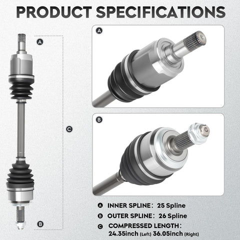 Left Front And Right Front CV Axle Shaft Assembly For Civic 2006 Through 2015 1.8L Automatic Transmission Driver And Passenger Side 2 Pack Drop In Ready with product specifications