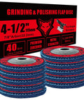 FOXBC 4-1/2 inch flap disc set, 40 grit zirconia, blue abrasive, 10-pack, front view of packaging