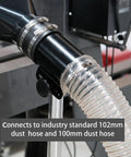 Close-up of Deluxe Pro Grade Variable Height Dust Extraction Hood With Flexible Rubber Cuff and 102mm hose connection.