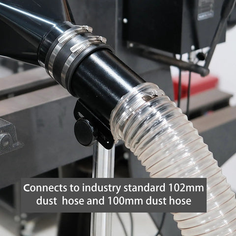 Close-up of Deluxe Pro Grade Variable Height Dust Extraction Hood With Flexible Rubber Cuff and 102mm hose connection.