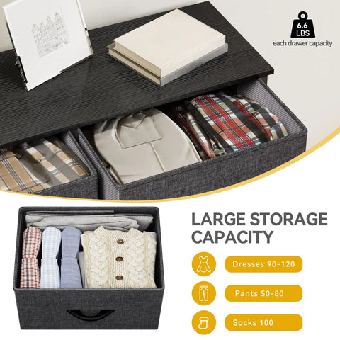 Roomy 8-Drawer Fabric Dresser For Bedroom Closet Dorm And Living Room, displaying filled dresser drawers with folded clothes.