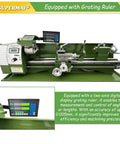 Intsuprm Mai 8 X 29.5 Inch Mini Metal Lathe Dual Chuck Double Head With Digital Readout Auto Feed, two-axis grating ruler for precise measurements.