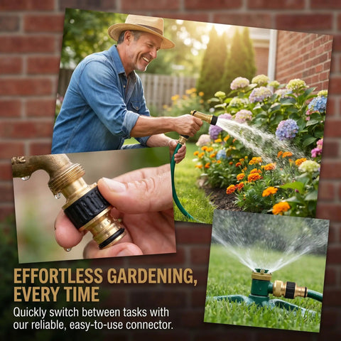 Person using Easy Snap Garden Hose Quick Connectors Three Quarter Inch Fittings Set Of 2 Water Hose Adapters in a garden