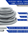 Half Inch Flexible Steel Electrical Conduit Kit 50 Foot Length for DIY Wiring Projects with Temperature Ratings